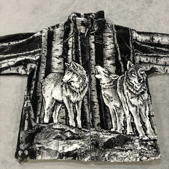 Black Mountain Black White Full Zip Fleece Sweater Jacket Men's Size Medium - Picture 1 of 10